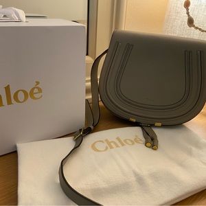 Chloe Marcie Leather Saddle crossbody cashmere grey purse